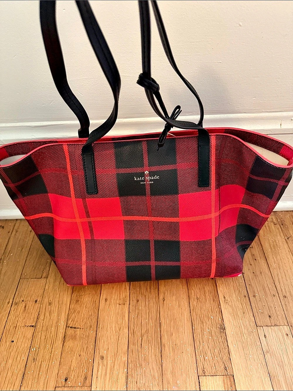 Kate Spade Plaid Tote in Red & Black